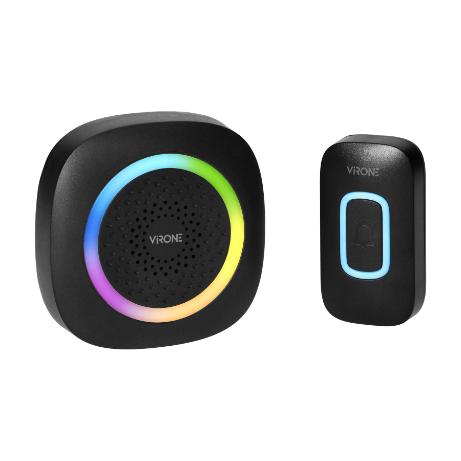 PELA, wireless battery-powered doorbell, learning system, 60 sounds, LED RGB, 300m, black