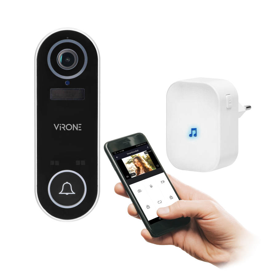  LAYO Wireless video doorbell with Wi-Fi and bell receiver with Full HD video camera, WiFi and network receiver, IP65,...