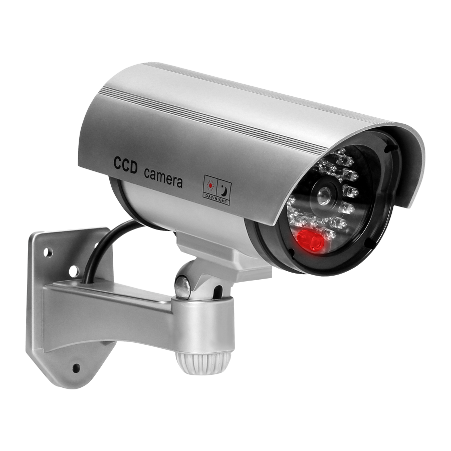 Dummy security camera, battery-powered, silver