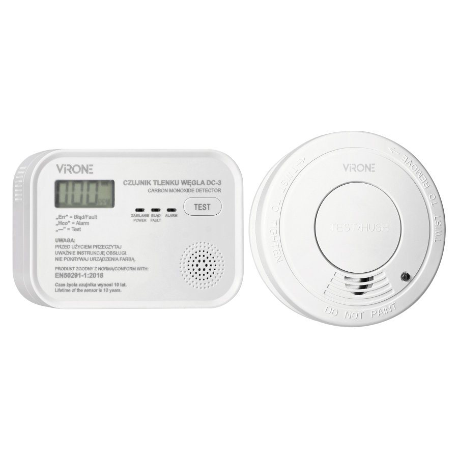 Set of battery-operated smoke and carbon monoxide detectors