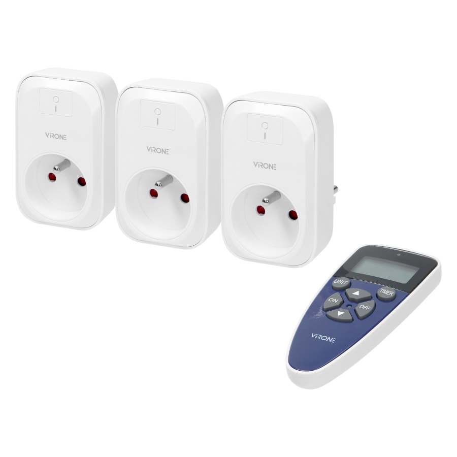 Set of wireless sockets with remote control and timer function, 3+1