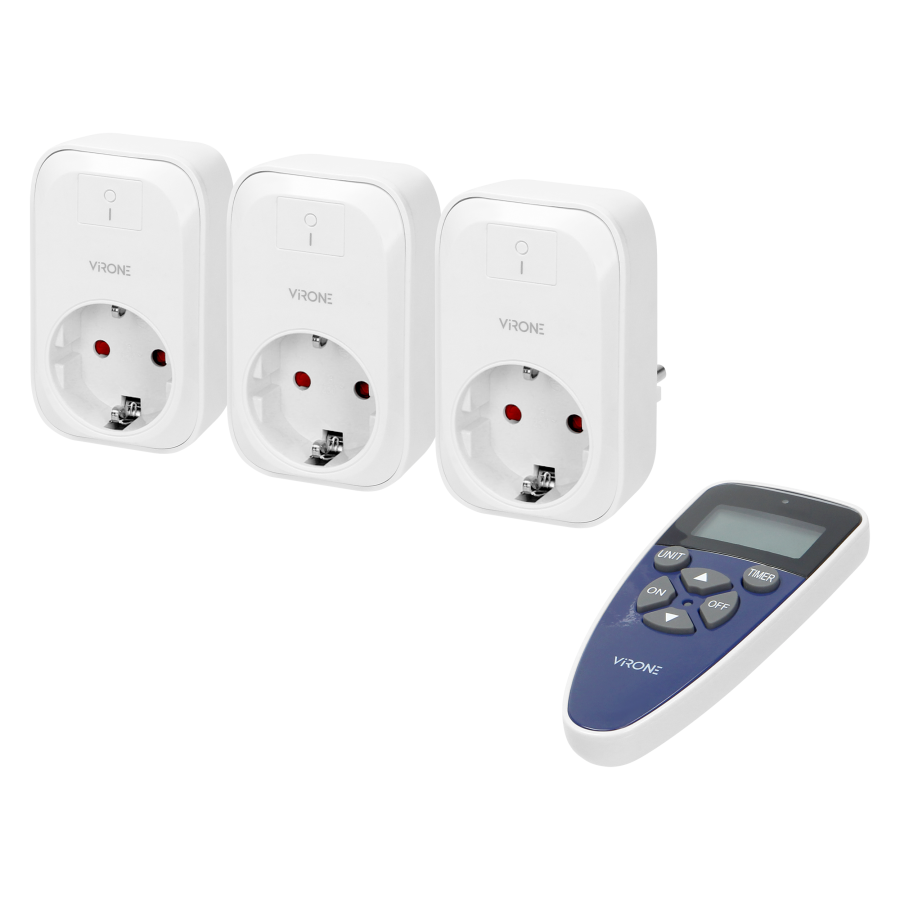 Set of wireless sockets with remote control and timer function, 3+1, Schuko