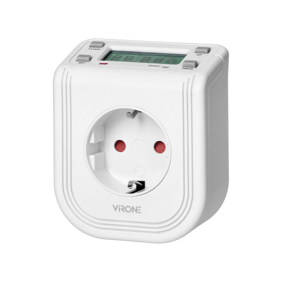 Electronic timer with upper LCD display 230 VAC, 3680W, 16 switching modes, presence simulator, Schuko