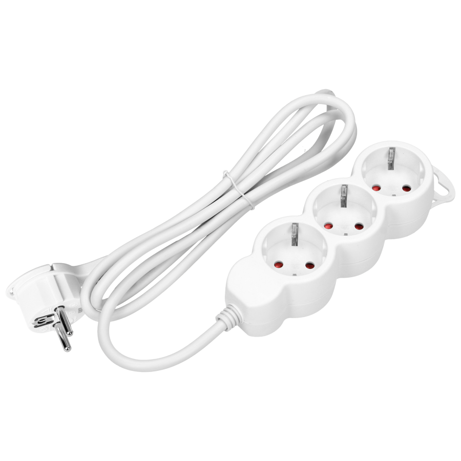 Extension sockets 3x 2P+E (Schuko), 1.5m with a 1.5m cord H05VV-F 3x1.5mm2, Imax 16A, white