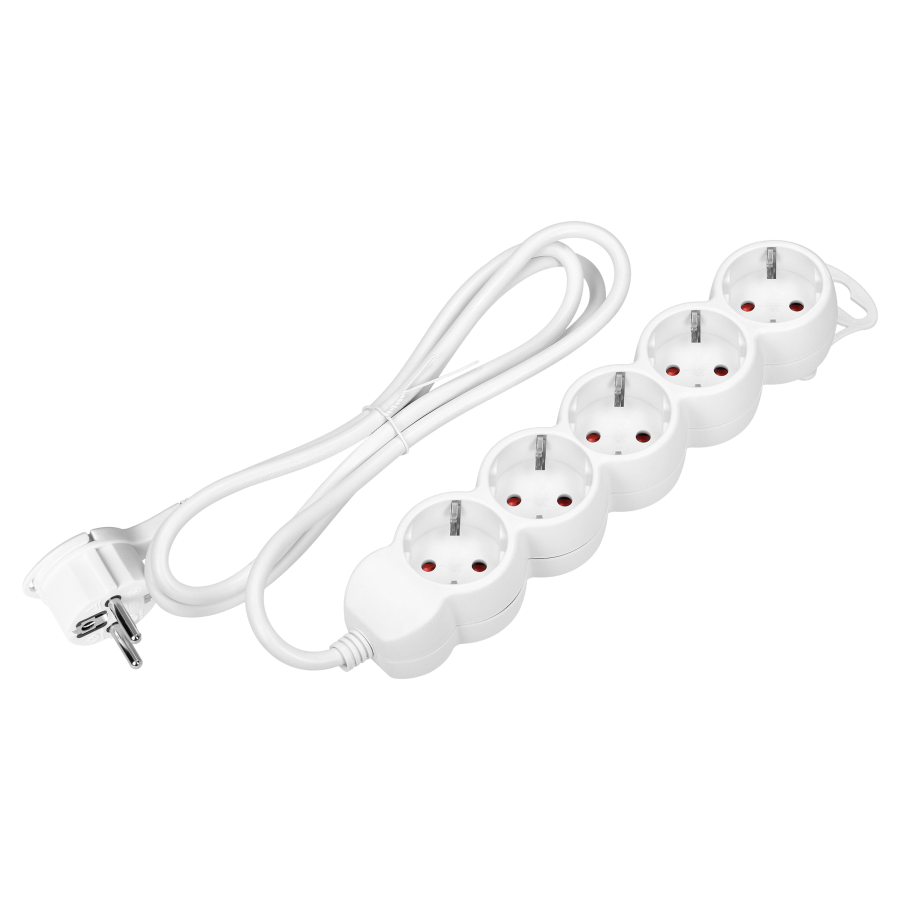 Extension sockets 5x 2P+E , 1.5m, Schuko H05VV-F 3x1.5mm2, Imax 16A, white