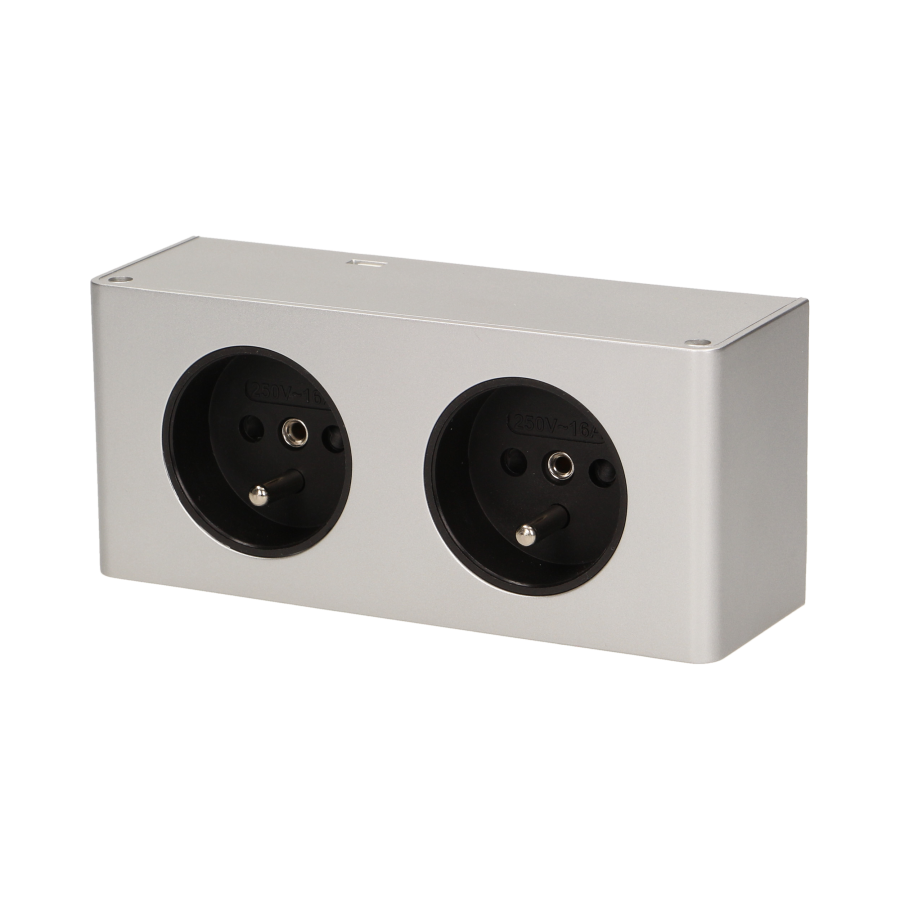 Double under-cabinet electrical socket, 2x2P+E silver