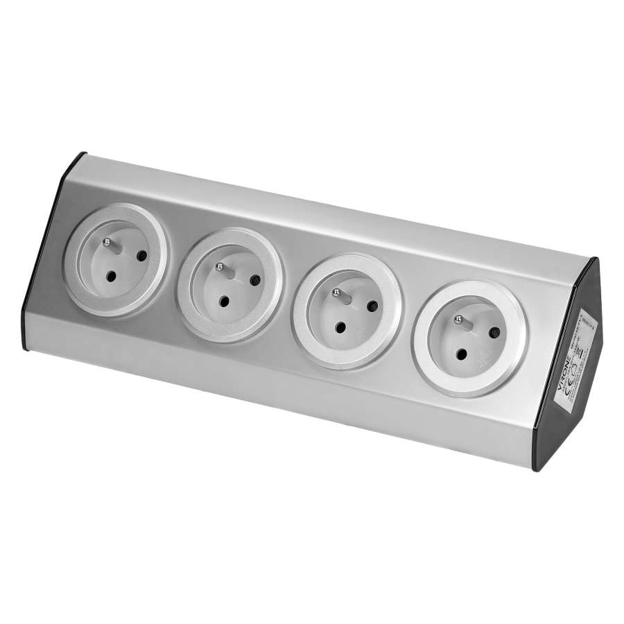 Set of power sockets suitable for furniture and kitchen, with velcro mounting strips 4x2P+E INOX