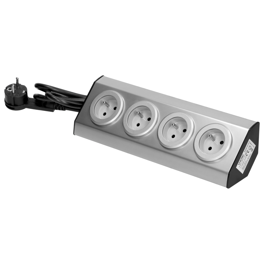  Set of sockets suitable for furniture and kitchen, with velcro mounting strips 4x2P+E INOX, and a cord 1.5 m long with...