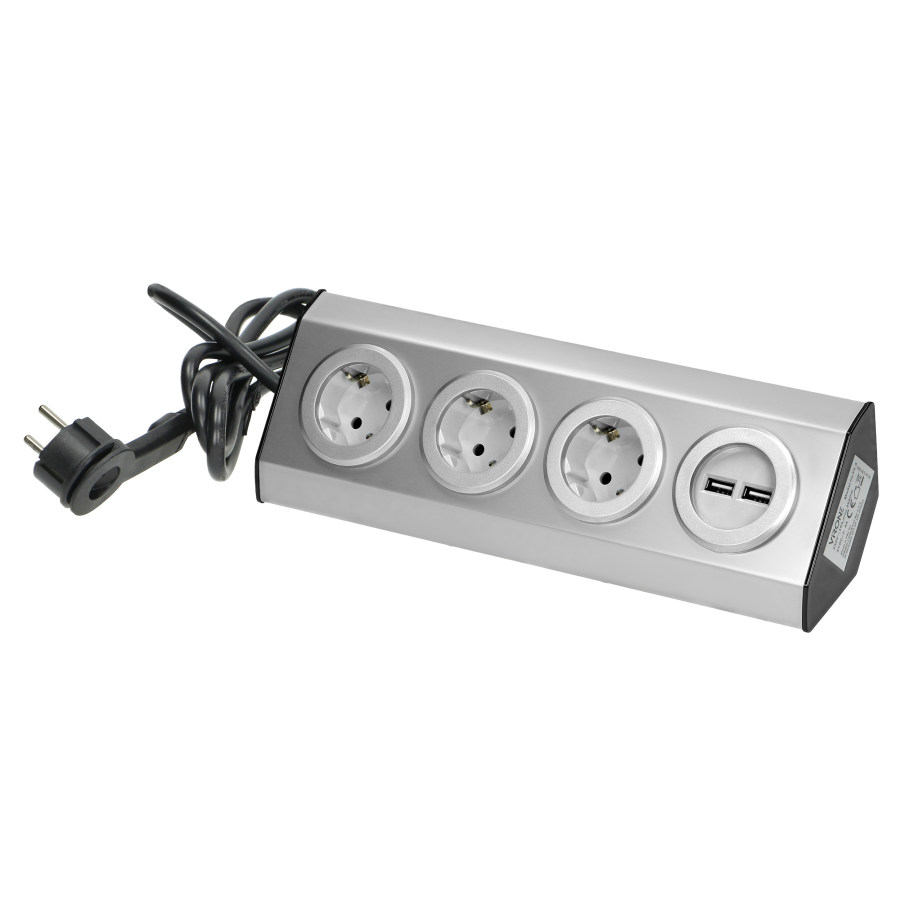  Set of three sockets with USB charger suitable for furniture and kitchen, with velcro mounting strips and a cord 1.5 m...