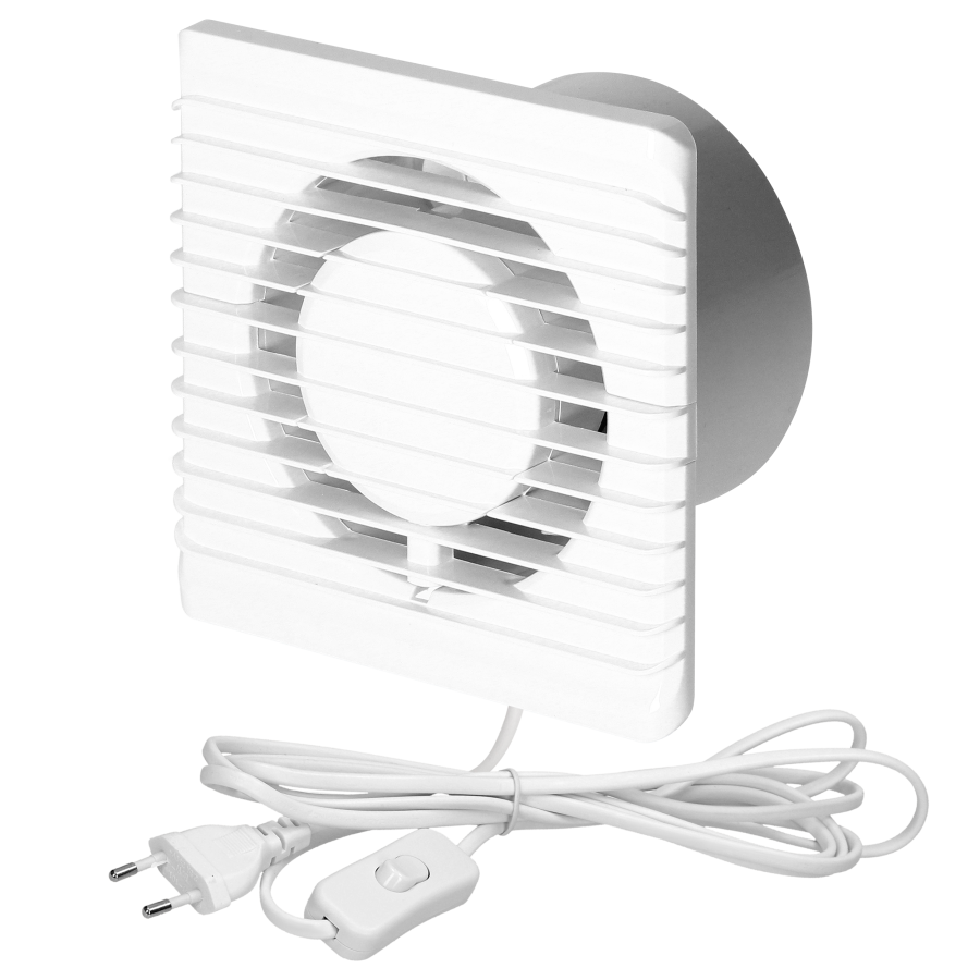 Bathroom fan 100mm, surface-mounted - cord with switch