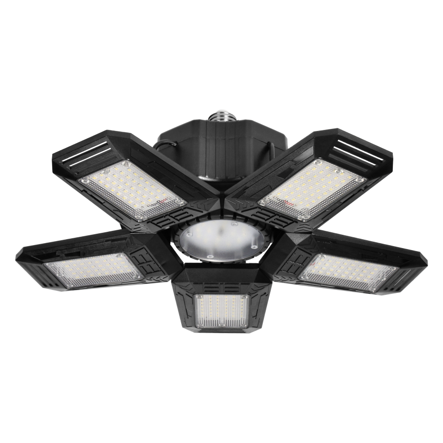 RIGEL LED lampa warsztatowa składana 5-skrzydłowa, E27 55W, 6500K, 4950lm