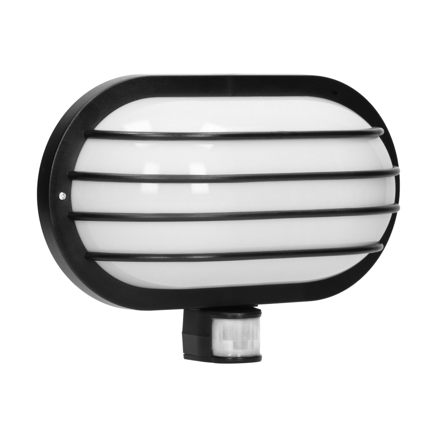 LASO garden lamp with 180° motion sensor and a screen , 1x60W, E27, IP44, plastic, black