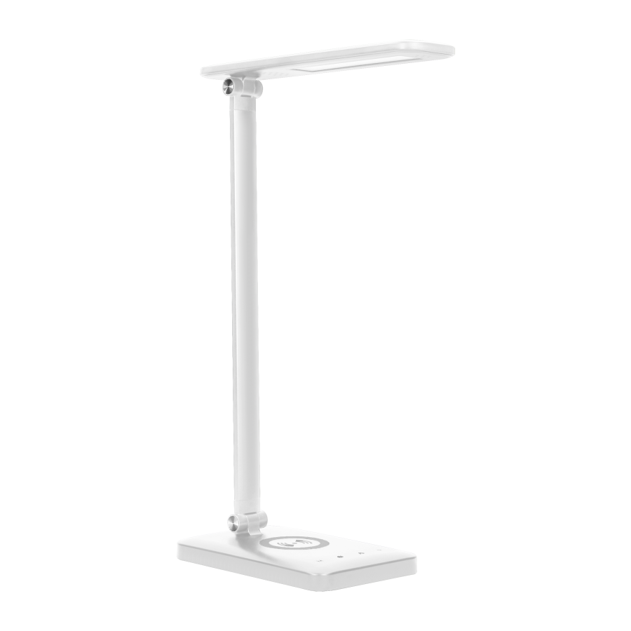 ISIYO LED 7W desk lamp with wireless charger and USB port, 390lm, 3000-4000-6000K, color temp. adjustment, dimmer, white