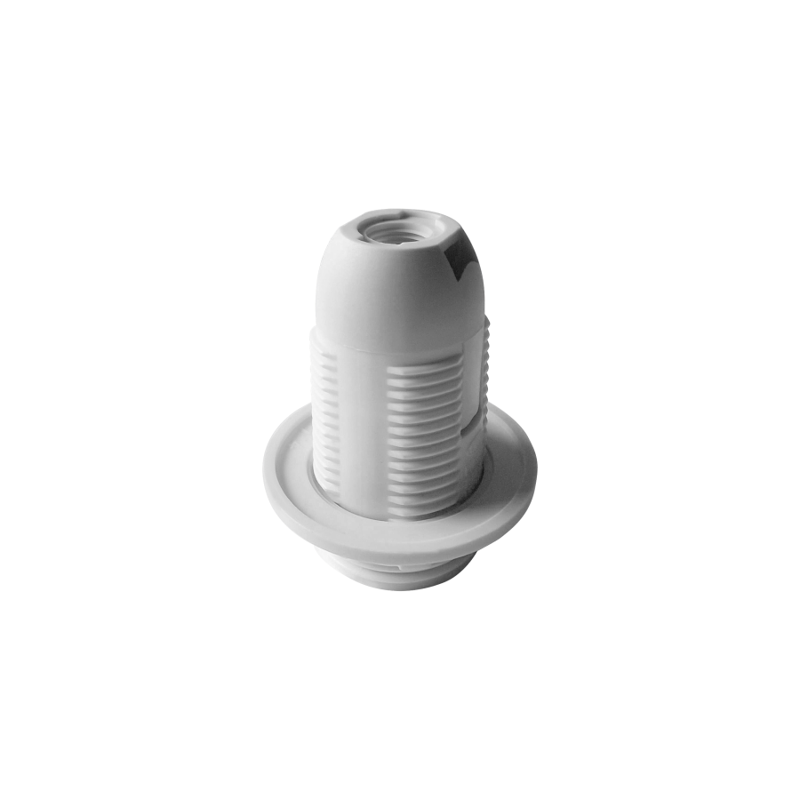 Thermoplastic E14 lamp holder with flange, white