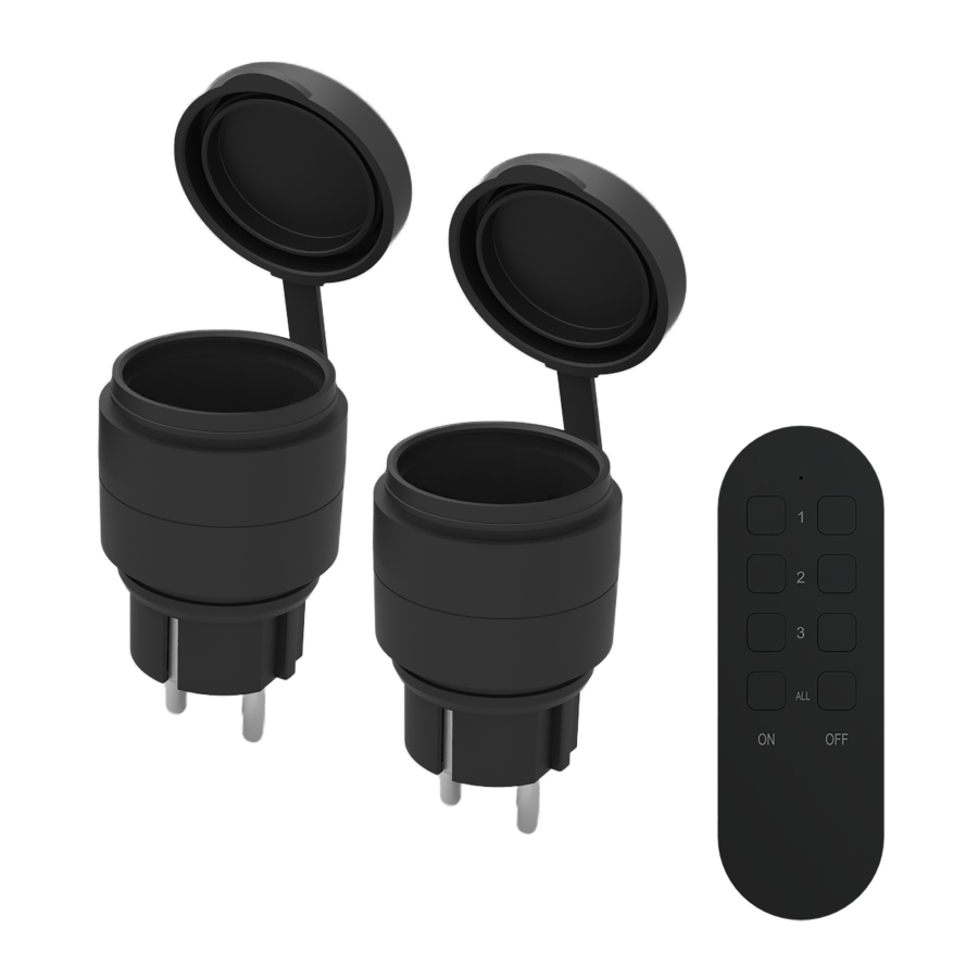 MINI wireless sockets with remote control, 2+1, 2300W, IP44